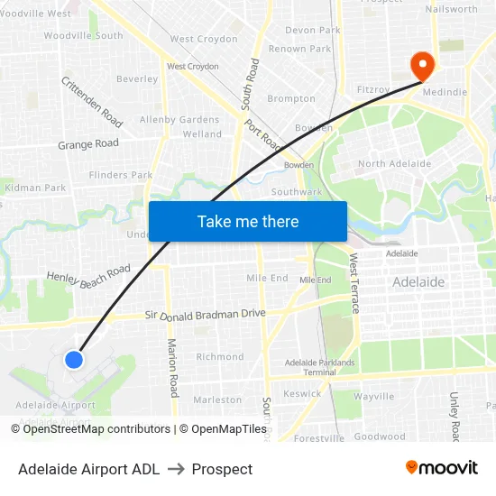 Adelaide Airport ADL to Prospect map