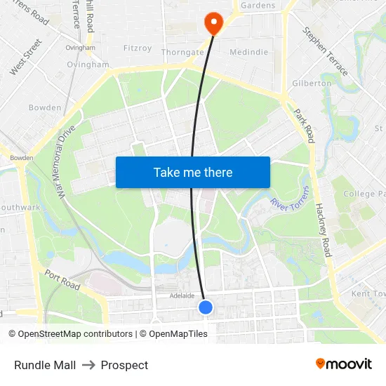 Rundle Mall to Prospect map