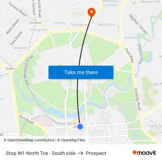 Stop W1 North Tce - South side to Prospect map