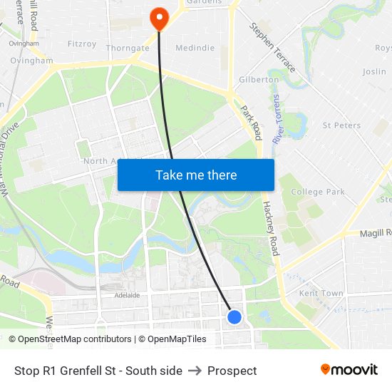 Stop R1 Grenfell St - South side to Prospect map