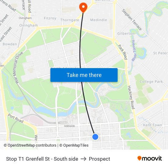 Stop T1 Grenfell St - South side to Prospect map
