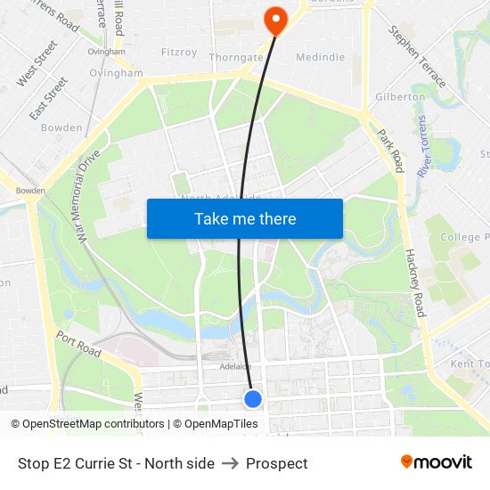 Stop E2 Currie St - North side to Prospect map