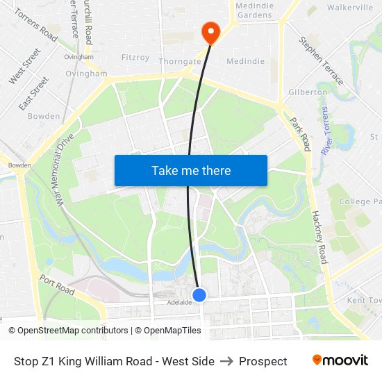 Stop Z1 King William Road - West Side to Prospect map