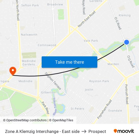 Zone A Klemzig Interchange - East side to Prospect map