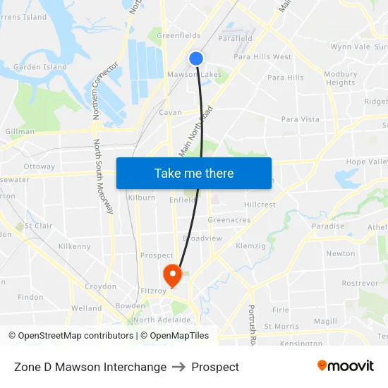 Zone D Mawson Interchange to Prospect map