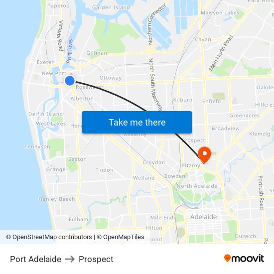 Port Adelaide to Prospect map