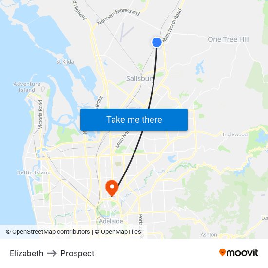 Elizabeth to Prospect map