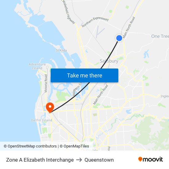 Zone A Elizabeth Interchange to Queenstown map