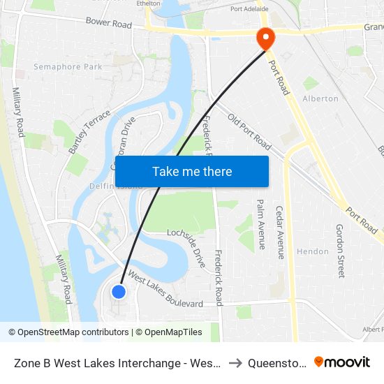 Zone B West Lakes Interchange - West side to Queenstown map