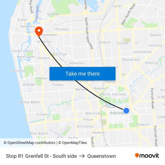 Stop R1 Grenfell St - South side to Queenstown map