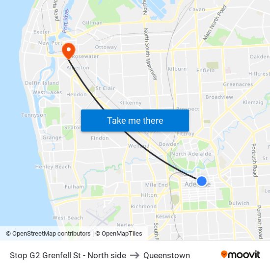 Stop G2 Grenfell St - North side to Queenstown map