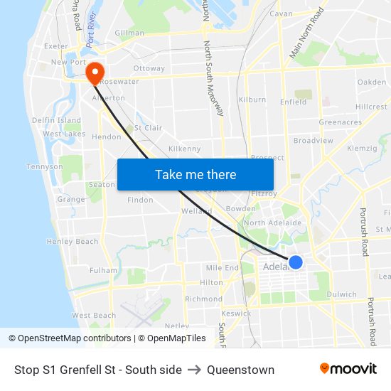 Stop S1 Grenfell St - South side to Queenstown map