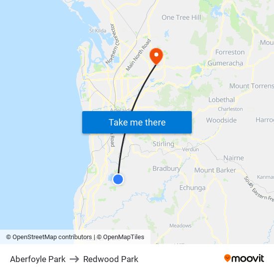 Aberfoyle Park to Redwood Park map