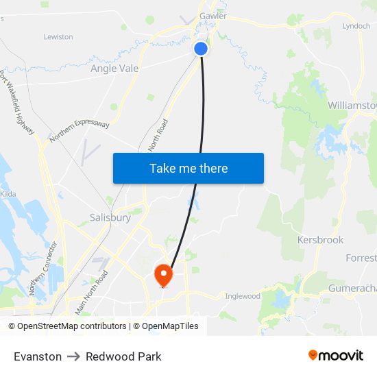 Evanston to Redwood Park map