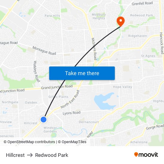 Hillcrest to Redwood Park map