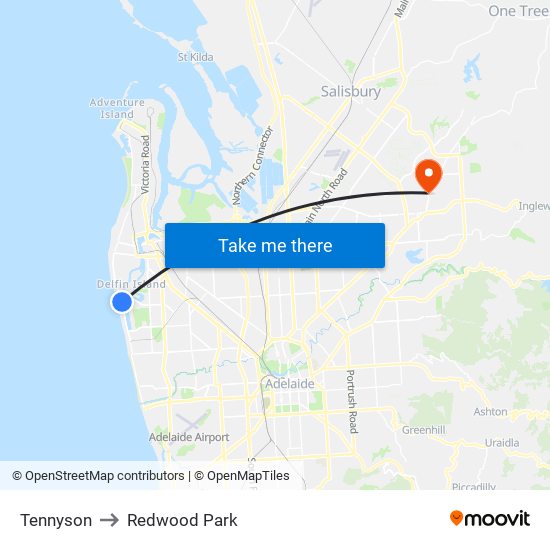 Tennyson to Redwood Park map