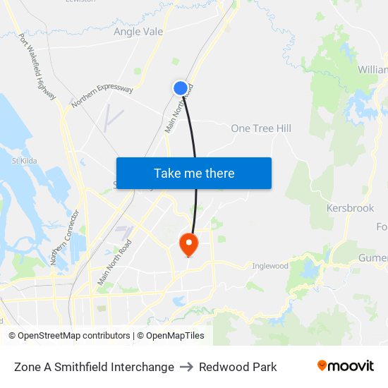 Zone A Smithfield Interchange to Redwood Park map