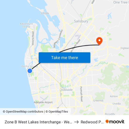 Zone B West Lakes Interchange - West side to Redwood Park map