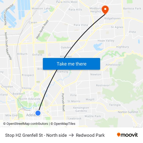 Stop H2 Grenfell St - North side to Redwood Park map