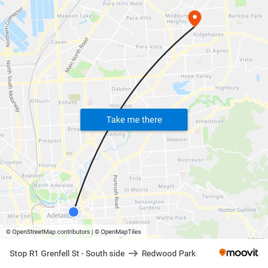 Stop R1 Grenfell St - South side to Redwood Park map
