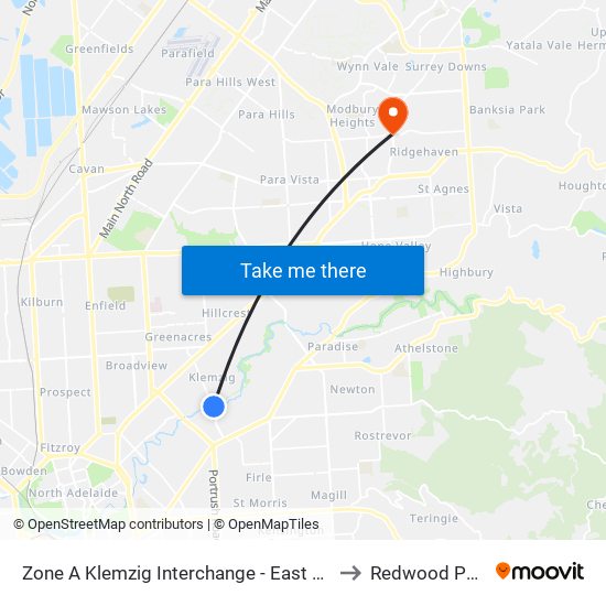 Zone A Klemzig Interchange - East side to Redwood Park map