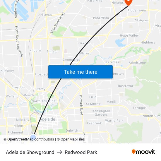 Adelaide Showground to Redwood Park map