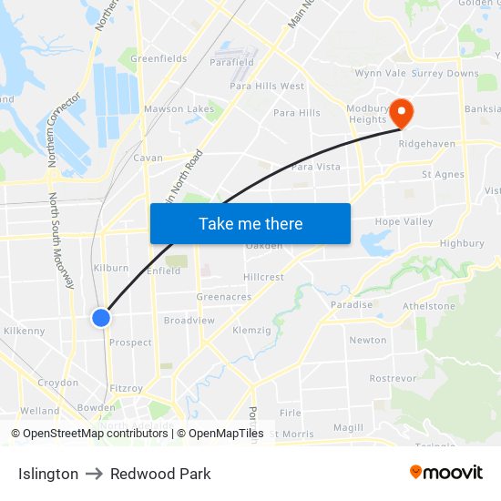 Islington to Redwood Park map