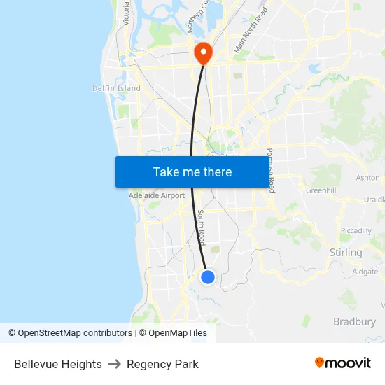 Bellevue Heights to Regency Park map