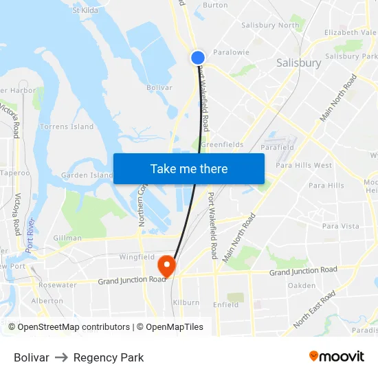 Bolivar to Regency Park map