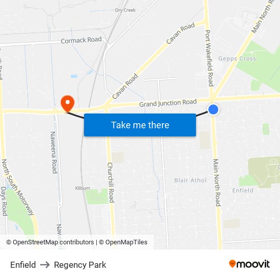 Enfield to Regency Park map