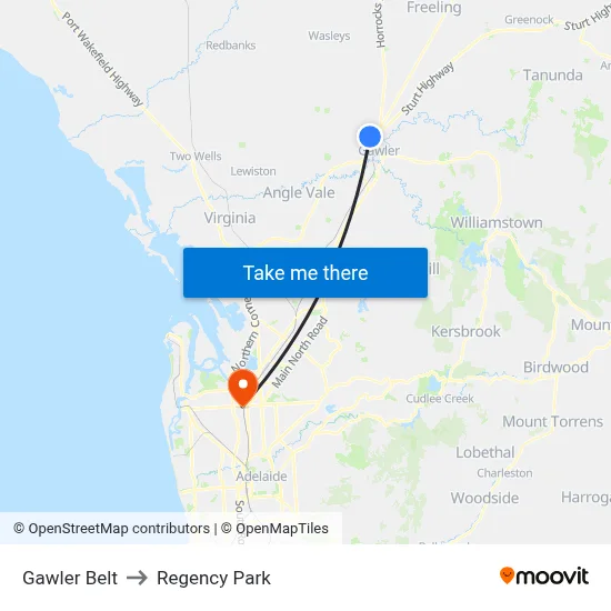 Gawler Belt to Regency Park map