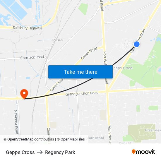 Gepps Cross to Regency Park map