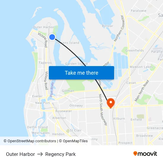 Outer Harbor to Regency Park map