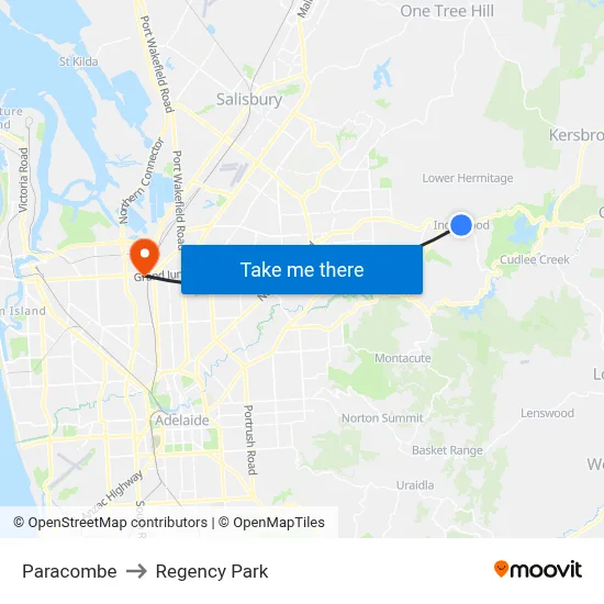 Paracombe to Regency Park map