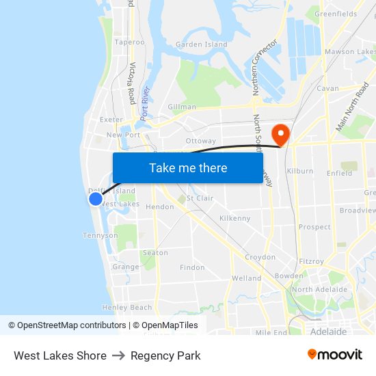 West Lakes Shore to Regency Park map