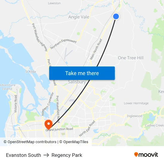 Evanston South to Regency Park map