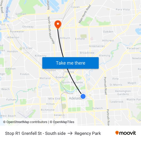 Stop R1 Grenfell St - South side to Regency Park map