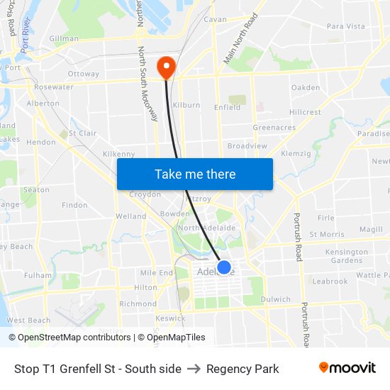Stop T1 Grenfell St - South side to Regency Park map