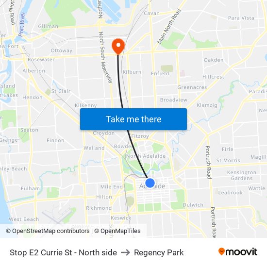 Stop E2 Currie St - North side to Regency Park map