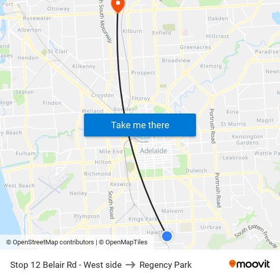 Stop 12 Belair Rd - West side to Regency Park map