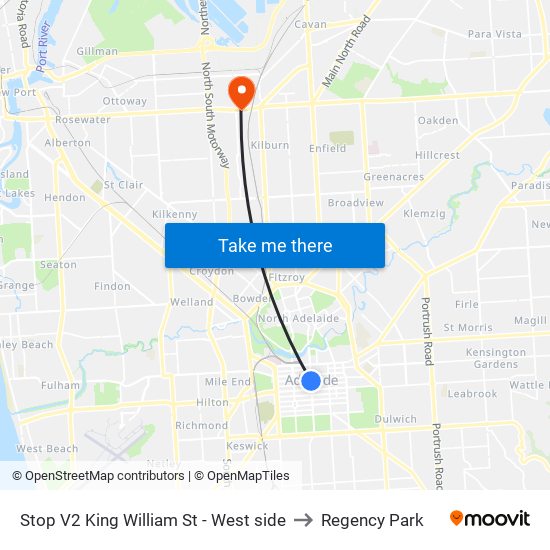 Stop V2 King William St - West side to Regency Park map