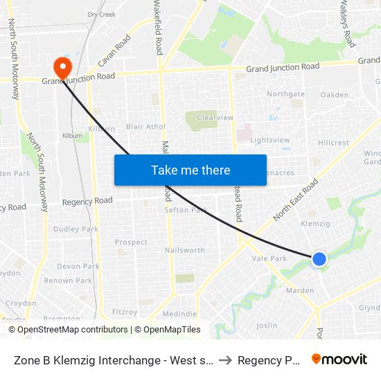 Zone B Klemzig Interchange - West side to Regency Park map