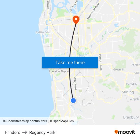 Flinders to Regency Park map