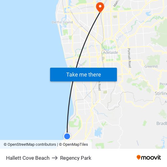 Hallett Cove Beach to Regency Park map