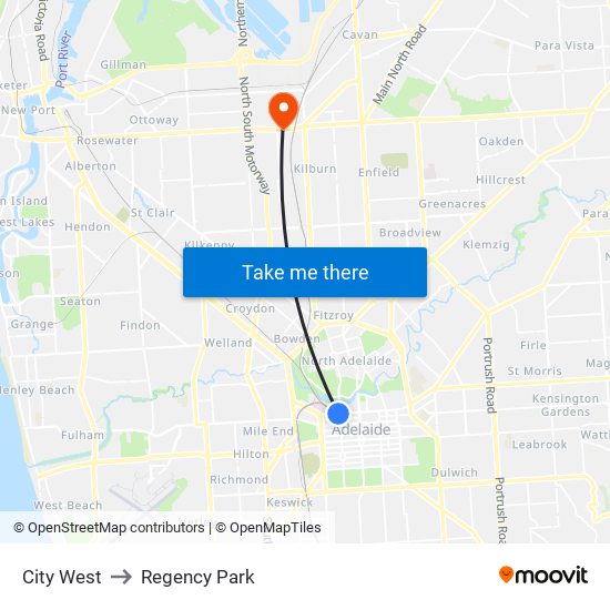 City West to Regency Park map