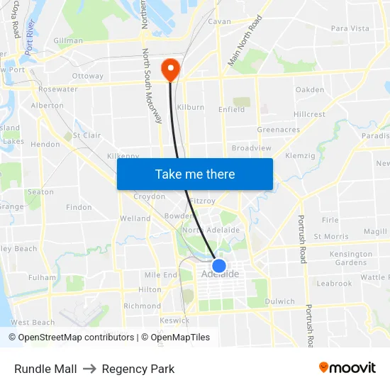Rundle Mall to Regency Park map