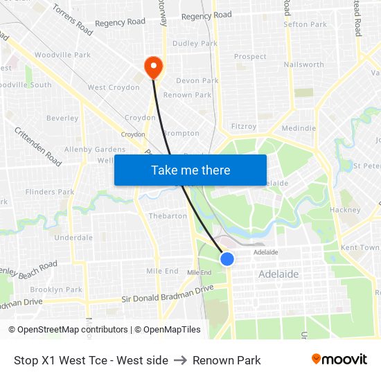 Stop X1 West Tce - West side to Renown Park map