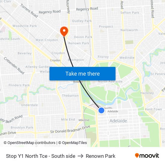 Stop Y1 North Tce - South side to Renown Park map