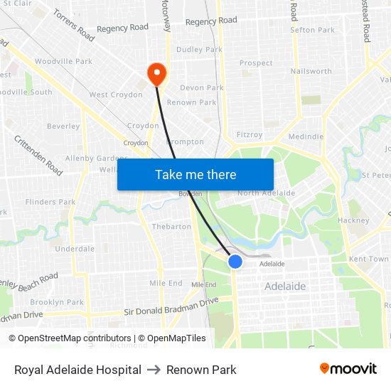 Royal Adelaide Hospital to Renown Park map