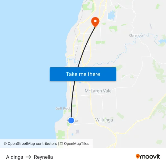 Aldinga to Reynella map